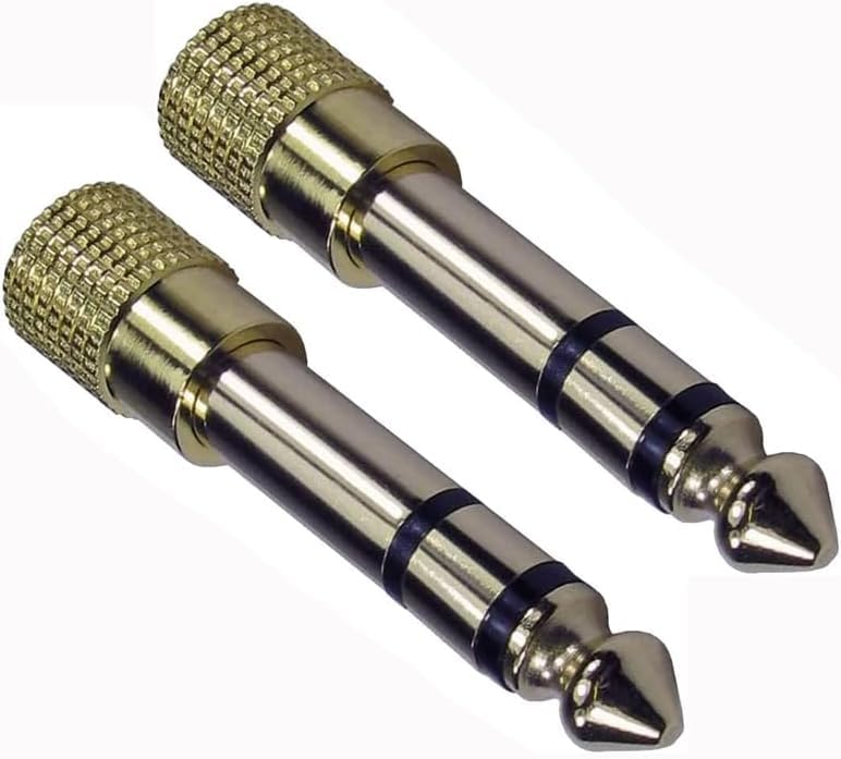 rhinocables 3.5mm Jack Socket to 6.35mm 1/4" Stereo Jack Audio Plug Adapter Gold Metal Converter for Keyboard Amp Instruments (2)