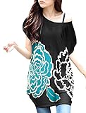 Allegra K Women Scoop Neck Batwing Sleeves Flower Print Loose Tunic Top