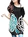 Allegra K Women Batwing Sleeves Flower Loose Tunic Top M Turquoise