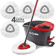 O-Cedar EasyWring Microfiber Spin Mop & Bucket Floor Cleaning System with 4 Extra Refills, Mop