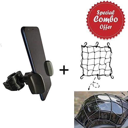 Skycandle Universal 360 Rotation Cycle and Bike Phone Mobile Holder with Premium Bike Bungee Cargo Net - X-Thick Cord - 6 Hooks (Pack of 2)