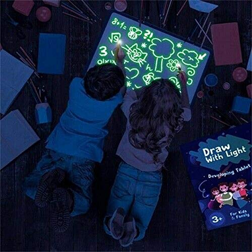 Alagoo Draw with Light Fun and Developing Toy, Double Side Drawing Board with Draw with Light in Dark & Swabble Sketchpad 2 Functions Toys Gifts