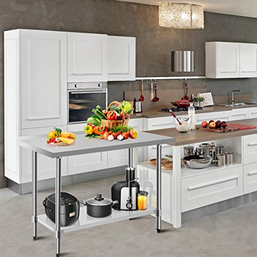 COSTWAY Arbeitstisch Edelstahl Küchentisch Gastro Edelstahltisch belastbar bis 250kg, Zubereitungstisch mit Zwischenbord… – Bild 4