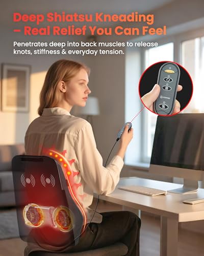 COMFIER Massager, Neck Massager with Heat, Shiatsu Back Massager with 4D Kneading Heads, Massage Cushion for Shoulder, Back, Legs, Gifts for Men and Women
