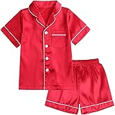 MYGBCPJS 2 Piece Kids Satin Pajamas Set Button-Down Sleepwear Loungewear PJS Shorts Sleeve Tops + Pants