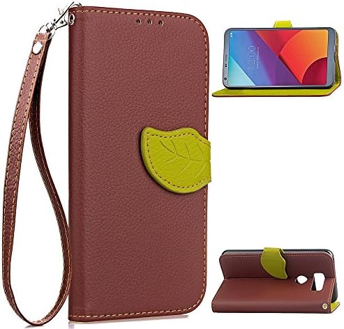 LG V30+ Case, LG V30 Plus Case, Nicelin Leaf PU Leather Wallet Type Magnet Closed Flip Stand Case for LG V30+/LG V30 Plus (Brown)
