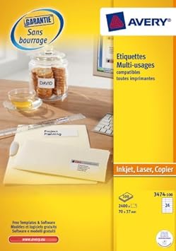 Avery Multi-Purpose Labels for Laser / Inkjet Printers and Photocopiers 70 x 37 mm Box of 2,400 ...