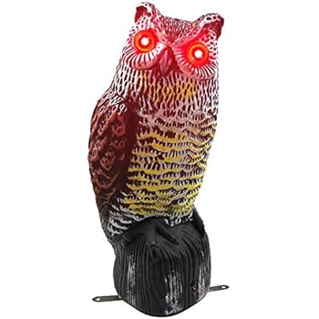 Hausse Solar Powered Fake Owl Decoy Scarecrow Decoy with Flashing Eyes Frightening Sound, Pest Repeller Garden Yard Outdoor Decoration