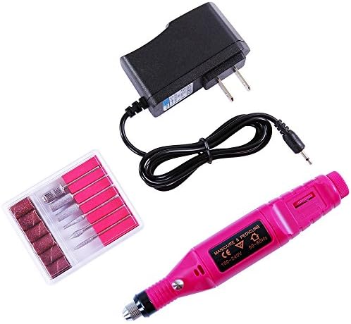 Hecentur Nail Art Drill Kit Professional Finger Toe Nail Care Electric Nail Polishing Machine Electric Pen Shape with Multi Sanding Bits and Power Adapter For Salon Personal Use