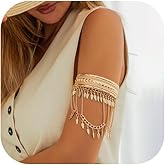 Simple Multi-layered Leaf Tassel Chain Upper Arm Bracelet Summer Beach Adjustable Open Arm Cuff Bangle Bracelets Summer Body Jewelry for Women