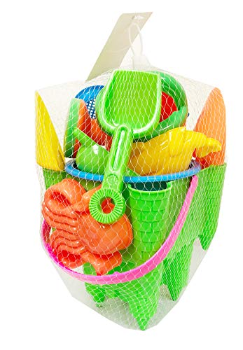 Present Avenue 11 Piece Sand Castle Mold Beach Toy Set with Shovels Scoops and sea Creature molds (Color Varies)