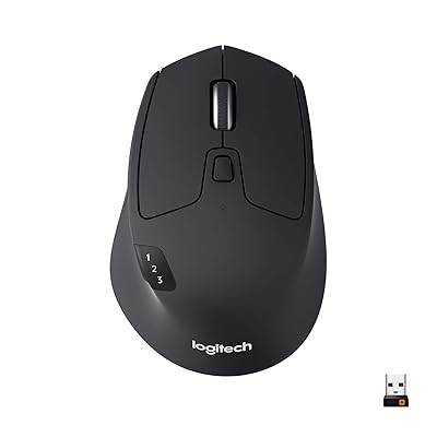 Mouse de triatlo sem fio Logitech M720 com Bluetooth para PC com rolagem hiper-r&aacute;pida e receptor unificador USB para computador e laptop - preto