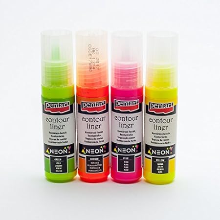 Konturenfarben Set neon - 4x20ml Leuchtfarbe, Bastelfarbe, Acrylfarbe, Signalfarbe