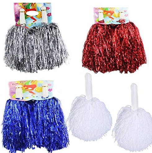 CRIVERS 1 Dozen Cheerleading Pom Poms, 12pc/8pc/4pc Cheerleader Pompoms for Ball Dance Fancy Dress Night Party Sport