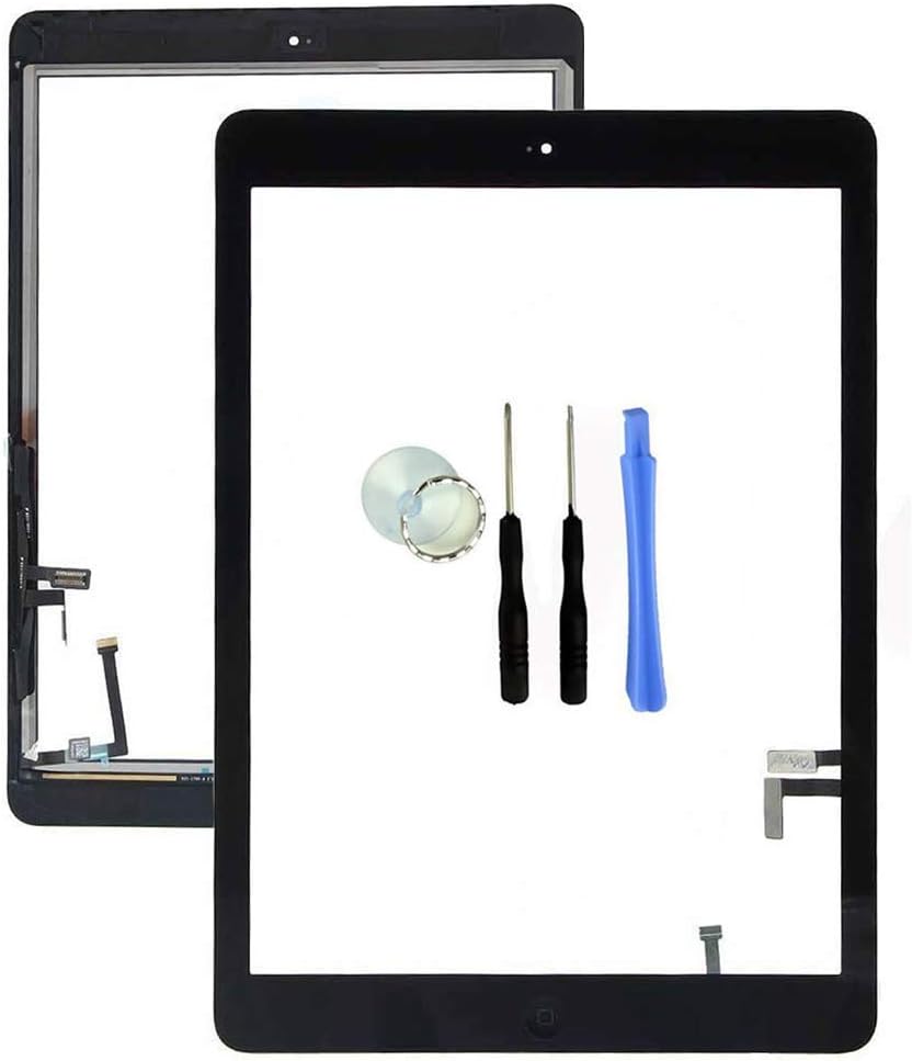 lumn 2017 iPad 5 Air 1st Gen Digitizer Screen Replacement - A1822 A1823 Front Panel Glass, Home Button & Camera Bracket & Adhesive Pre-assembled (Black)