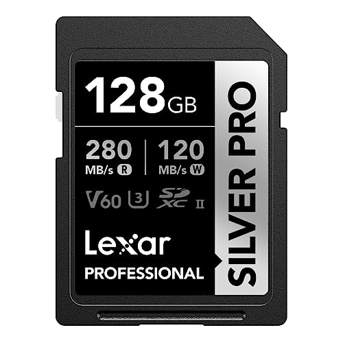 Lexar SILVER PRO SD Karte 128GB, UHS-II SD Speicherkarte, V60, U3, C10, bis zu 280MB/s Lesen, 120MB/s Schreiben, SDXC-Karte für DSLR/Kamera/Fotografen