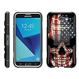 TurtleArmor | Samsung Galaxy J7 2017 Case | J7 V Case | J7 Prime | J7 Sky Pro [Hyper Shock] Hybrid Dual Layer Armor Holster Belt Clip Case Kickstand - US Flag Skull