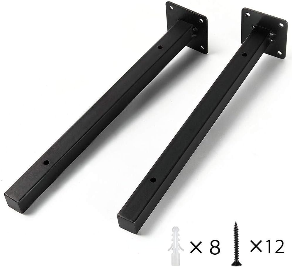 Heavy Duty Floating Pipe Shelf Brackets - 25 cm Square Blind Metal Shelf Supports with 4/5" Diameter, Wall Mounted Concealed Hardware Brace for DIY or Custom Wall Shelving (2 Pack - Black)