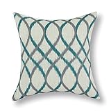 CaliTime Canvas Throw Pillow Cover Case for Couch Sofa Home, Geometric Accent 18 X 18 Inches, Modern Two-tone Ikat Waves, Teal/Grey
