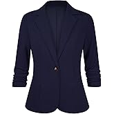 LADI TREND Women's Casual Work Office Blazer Open Front Business 3/4 Sleeve Button Blazer Lightweight Suit Jacket