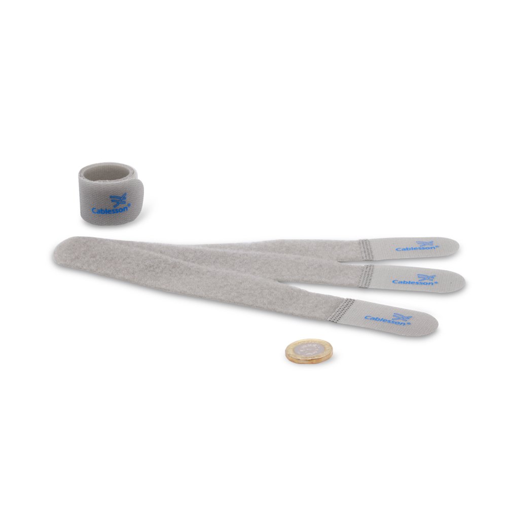 Cablesson Reusable Releasable Hook and Loop Nylon Cable Ties - Pack of 20 - Chunky Pack - Straps and Keep wire cord tidy - Grey — image 1