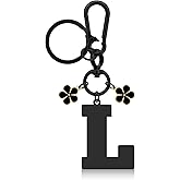 Jielahua Initial Letter Keychain For Women Flower Chain Black Stainless Steel Keychain For Handbag Car Flower Chain