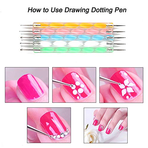 Nail Art Kit, WOVTE 15 Gel Acrylic Painting Brushes, 5 Dotting Pens, 12 Grids Nail Art Rhinestones, 2 Pack Colorful Diamonds Crystals Beads Gems Nail Art Decorations and 1 Tweezers for Nail Art DIY
