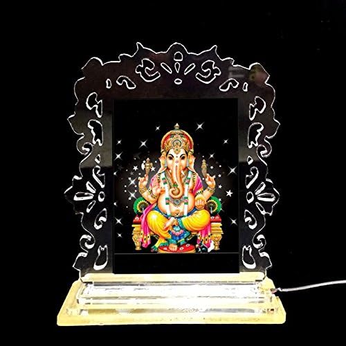 Vprint Shri Ganesh Ji Acrylic Figurine Showpiece with LED Light and Charger, 10x12x1 cm, Multicolour