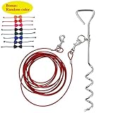 Lylyzoo Dog Tie Out Cable 16ft and Spiral Stake, with Anti-Winding Metal Ring and 2 Clasps, for Yard, Camping and Outdoors, Bowknot Tie as Gift, Small to Medium Pets Up to 40lb