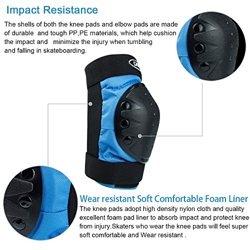 GIORO Adult/Child's Multi Sports Protective Gear, 3 In 1 Set Knee Pads Elbow Pads Wrist Guards for Skateboarding Skating Cycling Climbing Biking BMX Bicycle Scooter (Blue, Child/Youth) - Thumbnail 2