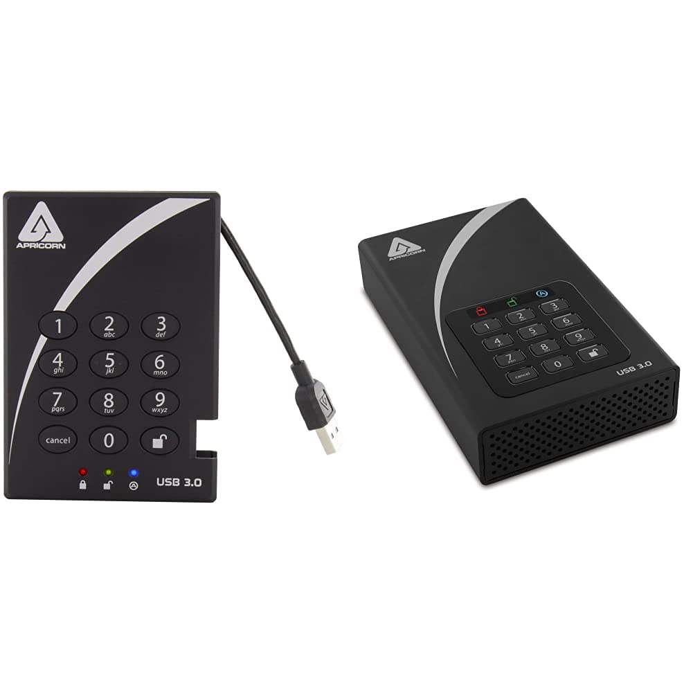 Apricorn 2TB Aegis Padlock USB 3.0 256-Bit AES XTS Hardware Encrypted Portable External Hard Drive (A25-3PL256-2000) & 4TB Aegis Padlock DT 256-bit Encryption USB 3 Hard Drive (ADT-3PL256-4000)