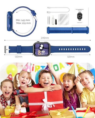 4G Smart Watch for Kids, 1.83'' HD Smartwatch Children with GPS and Calls, Video Calls, Voice Chat, School Mode, Dual Camera, Sleep Monitor, Pedometer, Alarm Clock IP68 for Girls Boys Blue