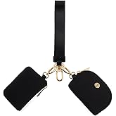 JEEBURYEE Dual Pouch Wristlet Keychain Wallets for Women with 2 Detachable Zipper Coin Purse - Small and Portable Mini Card Wallet for Women Men Gold Hardware Black+Black