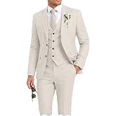 Retro Linen Men's Suit 3 Pieces Slim Fit Prom Suits Jacket Blazer Vest Pant | 3 Pieces Retro Linen Men's Suit Single Breasted Jacket Slim Fit Linen Lightweight Prom Wedding Groom Tux Vintage Homecoming