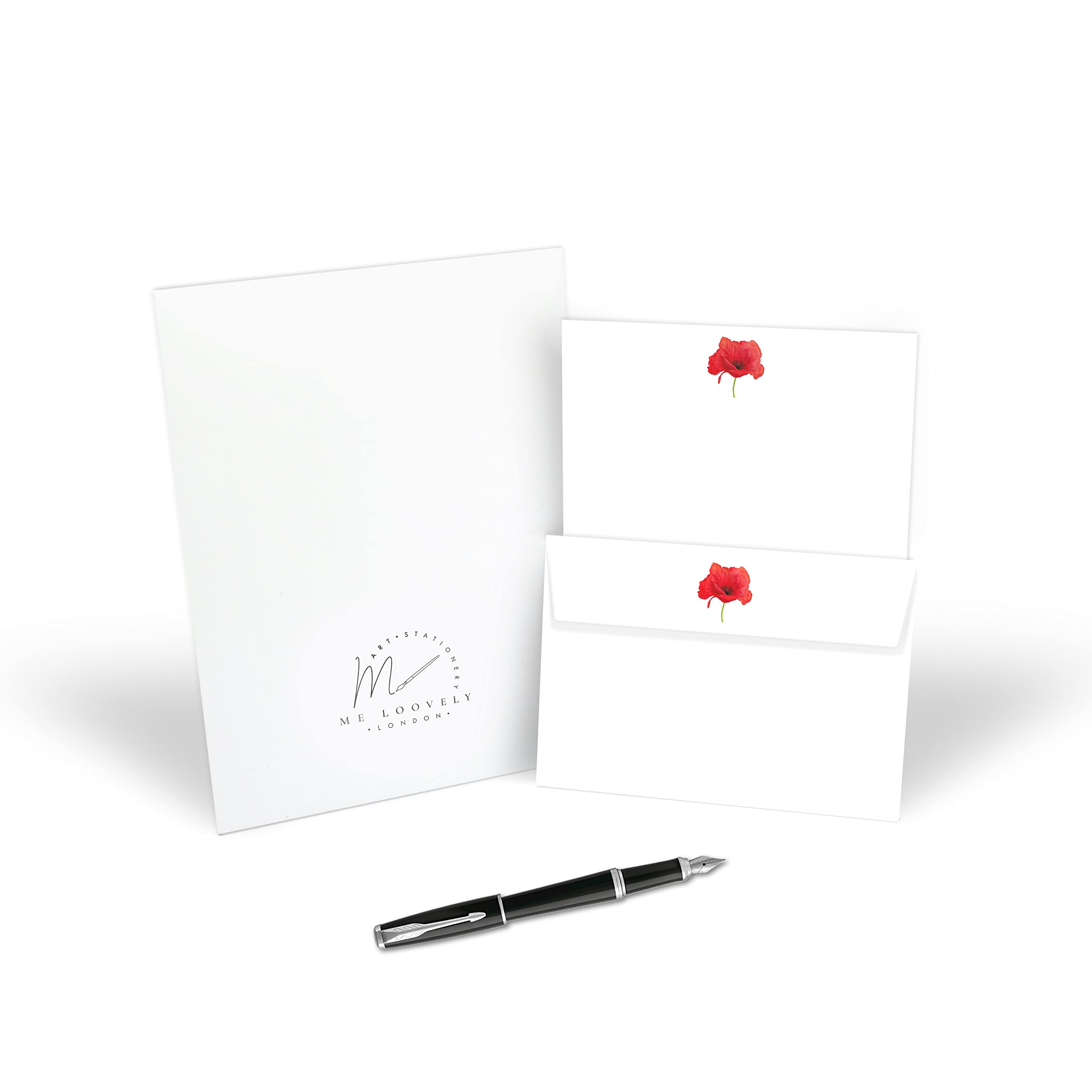 Red Poppy Me Loovely Letter Writing Paper and Envelopes Set Red A5 Size Papers Stationery Supplies | Pack of 10 with Gift Envelope