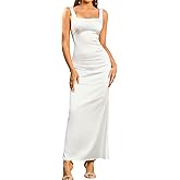 EYNMIN Summer Satin Long Formal Dress Square Neck Sleeveless Backless Bodycon Wedding Guest Dresses for Women 2025 Party