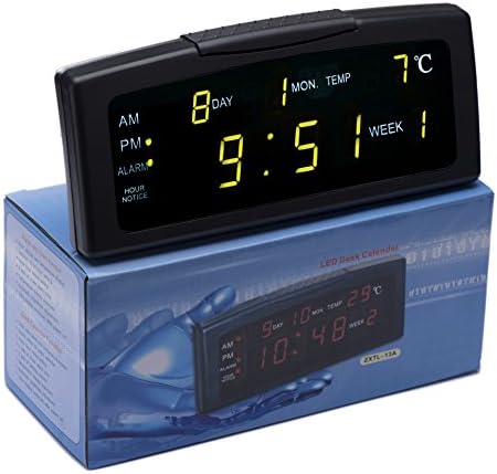 8" Large Display LED Digital Desk Calendar Alarm Day Clock with Time,Date,Temp Week, Power Cord & 8 Alarm Options Perfect for Elderly, Memory Loss, Impaired Vision ,Seniors and Heavy Sleepers