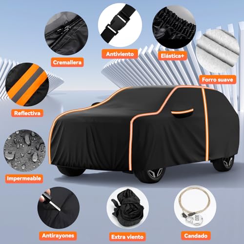 AUTODIAG 210D Cubierta para Auto SUV de Tejido Oxford(1964-2026),520x200x180CM Funda Impermeable con Forro ALGODÓN,Cremallera y Cintas Reflectante,Anti-UV,Anti-Nieve,Antiarañazos,Ideal para Exteriores