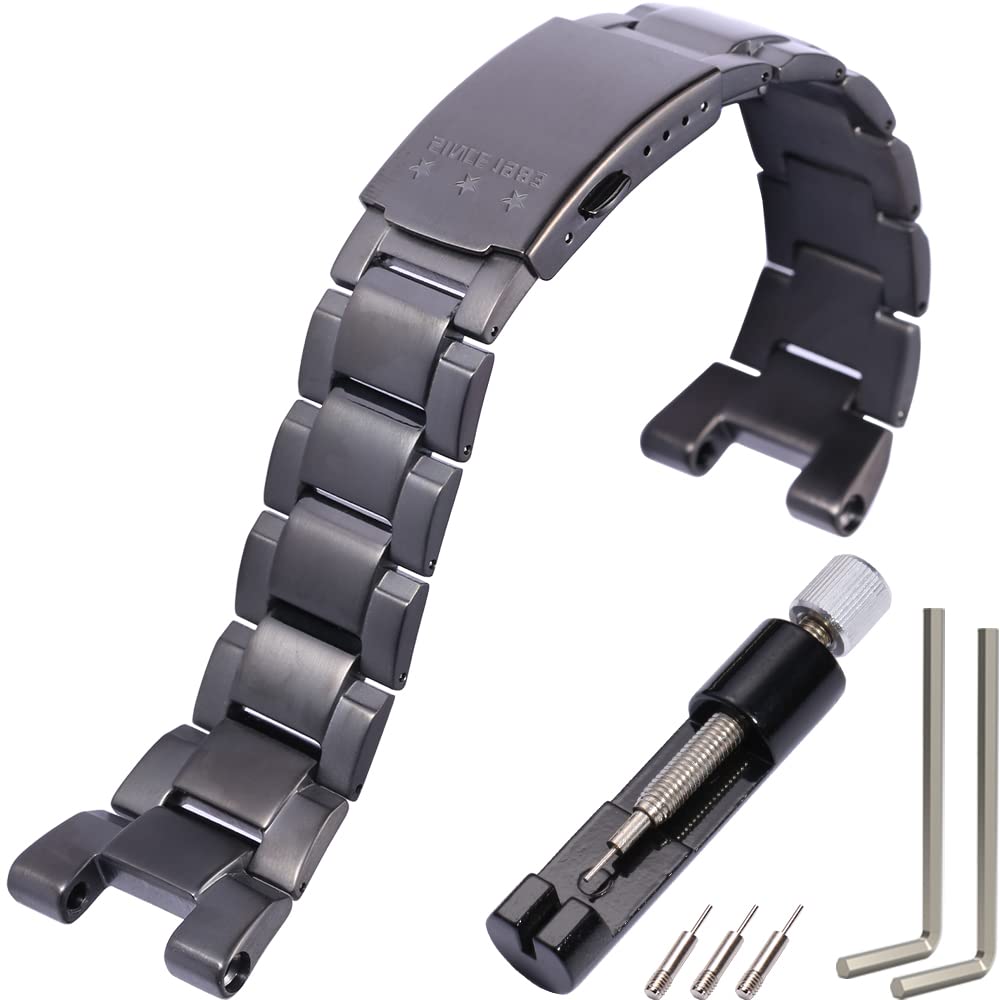 WRISTARMOR Stainless-Steel Replacement Band Suitable for Casio GST-B100 GST-210 GST-S300 GST-S110 GST-S100 GST-W110 Men's Bracelet Watch Strap (Black)