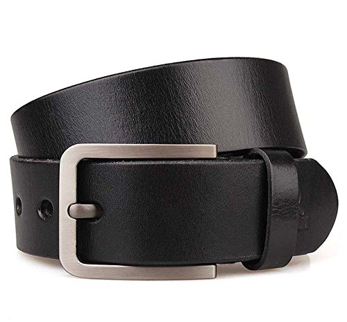 JingHao pin buckle Mens Belts Genuine Leather Casual Belt Size S-6XL (5XL 49"-51" Length 140cm, Black)