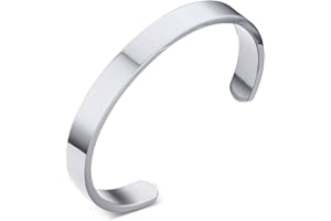 MEALGUET Personalized Cuff Bangle Bracelet : Polished Stainless Steel Various Inspirational Quote Bracelets Free Custom Engrave Name Mantra Text Minimalist Open Bangle Cuff for Men Women Girl Boy