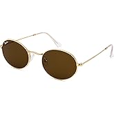Pro Acme Retro Oval Sunglasses Glass Lens, Small Metal Frame Trendy 90s Sun Glasses for Women Men