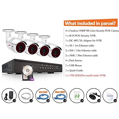ip 1080p security camera system, 8Channel ANRAN Video Surveillance System with 1TB Hard Drive 4 HD 1080P IP Night Vision Cameras Home Surveillance System,Plug and Play,Phone Remote, Motion Detection