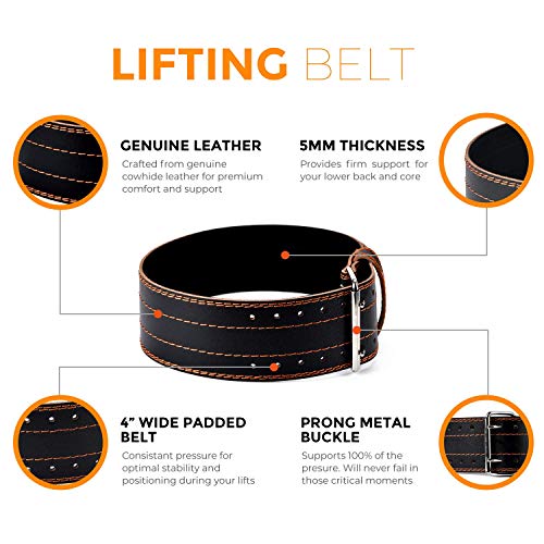 Kamileo Lifting Belt, Weight Lifting Leather Belt with Prong Buckle for Men and Women, Stabilizing Lower Back Support for Powerlifting Squat Deadlifting