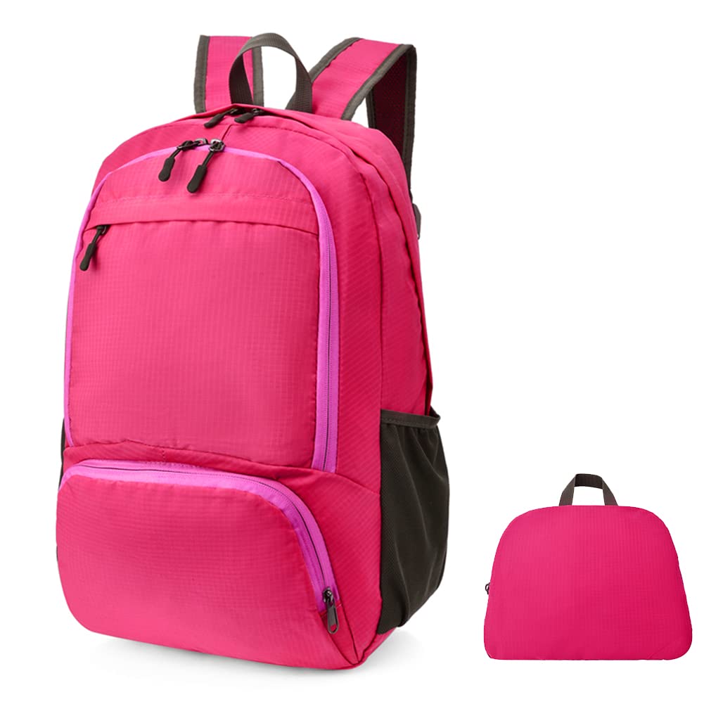 HYCOPROT 35L Packable Backpack Ultra Lightweight Foldable Rucksack Water Resistent Breathable Bag for Men Women Outdoor Camping Walking Hiking Climbing Travel Daypack (Rose red-1)