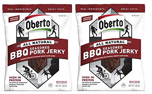 Oberto All Natural BBQ Seasoned Pork Jerky | 3.25 Oz Per Resealable Bag (2 Pack)