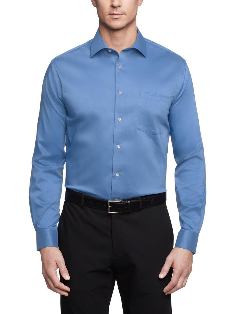 Van Heusen Men's Dress Shirt Regular Fit Ultra Wrinkle Free Flex Collar Stretch, Blue Frost, 14"-14.5" Neck 32"-33" Sleeve Image