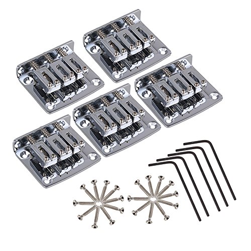 BQLZR Silver Chrome Plated Zinc Alloy Electric Guitar Bridge Tailpiece with Screws & Wrench for 3 String Cigar Box Guitar Pack of 5