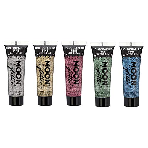 Holographic Face & Body Glitter Gel by Moon Glitter - 0.40fl oz - Set of 5 colours - Glitter Face Paint