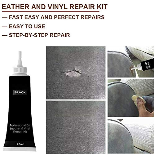 EKUPUZ Black Leather Repair Kits for Couches - Leather Repair Filler Kit for Car Seats, Sofa & Furniture - Liquid Scratch Filler Formula Repairs Couch Tears & Burn Holes